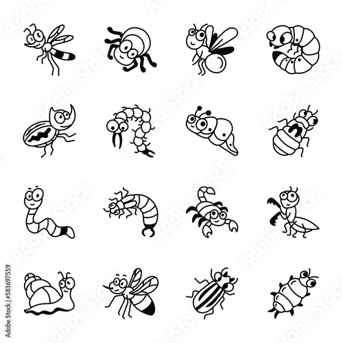 Pack of Hand Drawn Insects Icons 

