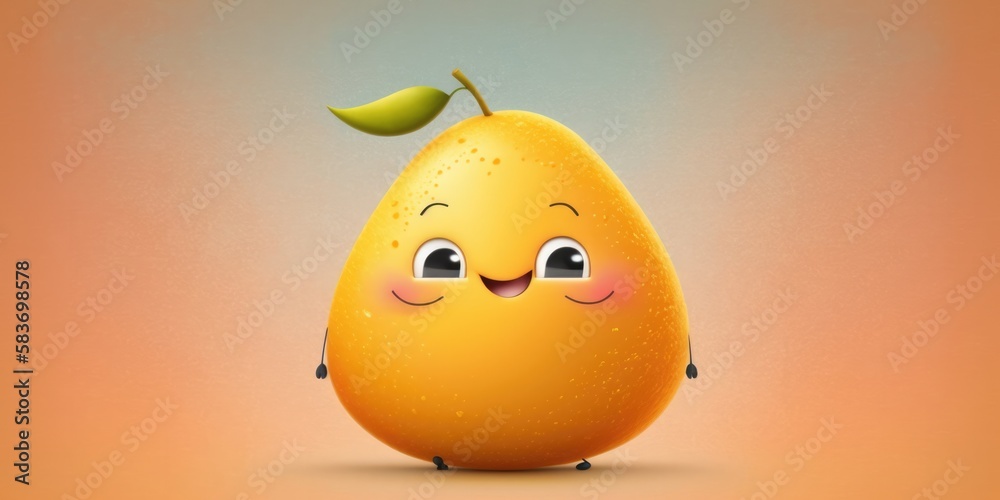 Happy smiling yellow pear face cartoon character, funny cute fruit sticker color personage icon isolated on pastel background, healthy organic vegan diet food. AI generative. Happy smiling yellow pear face cartoon character, funny cute fruit sticker color personage icon isolated on pastel background, healthy organic vegan diet food. AI generative.