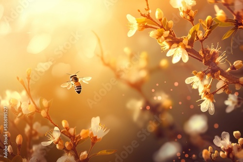 honey bees and flowers in a...