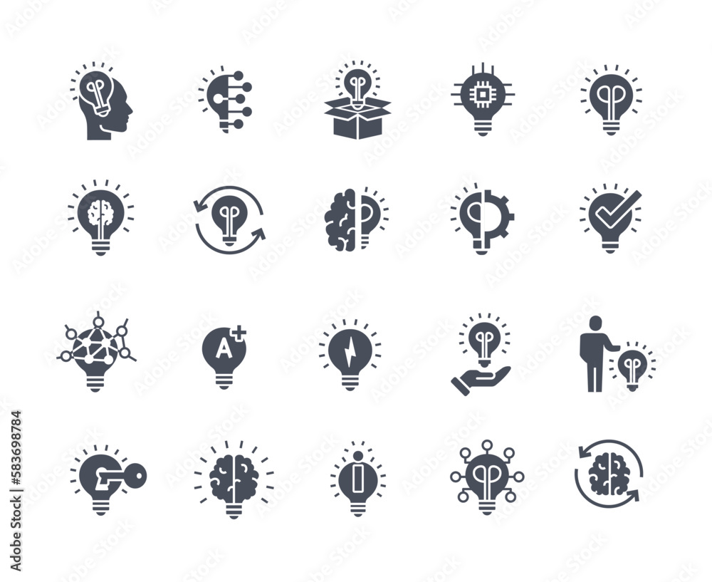 Idea light icons black set