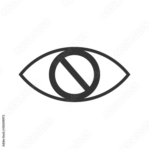 Sensitive content icon. Eye with crossed out pupil isolated on white background. Warning sign to hide image or video with scenes of violence or nudity. Censorship concept