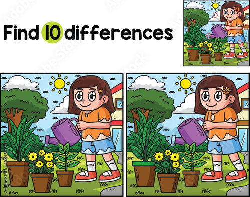 Earth Day Girl Watering Plant Find The Differences