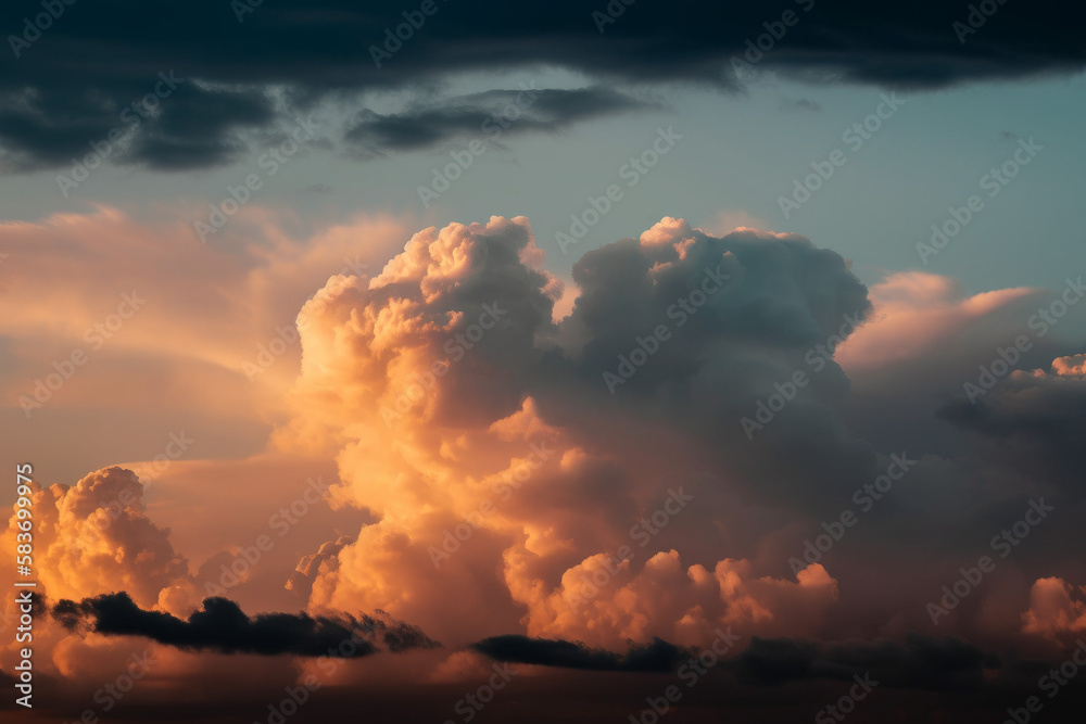 Photorealistic ai artwork of dramatic sky and clouds at sunset. Generative ai. Photorealistic ai artwork of dramatic sky and clouds at sunset. Generative ai.