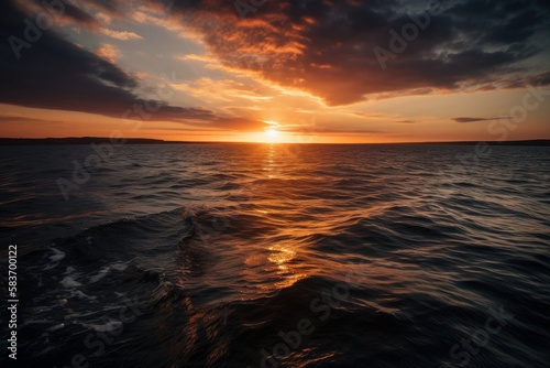 Photorealistic ai artwork of a sunset over the ocean. Generative ai.
