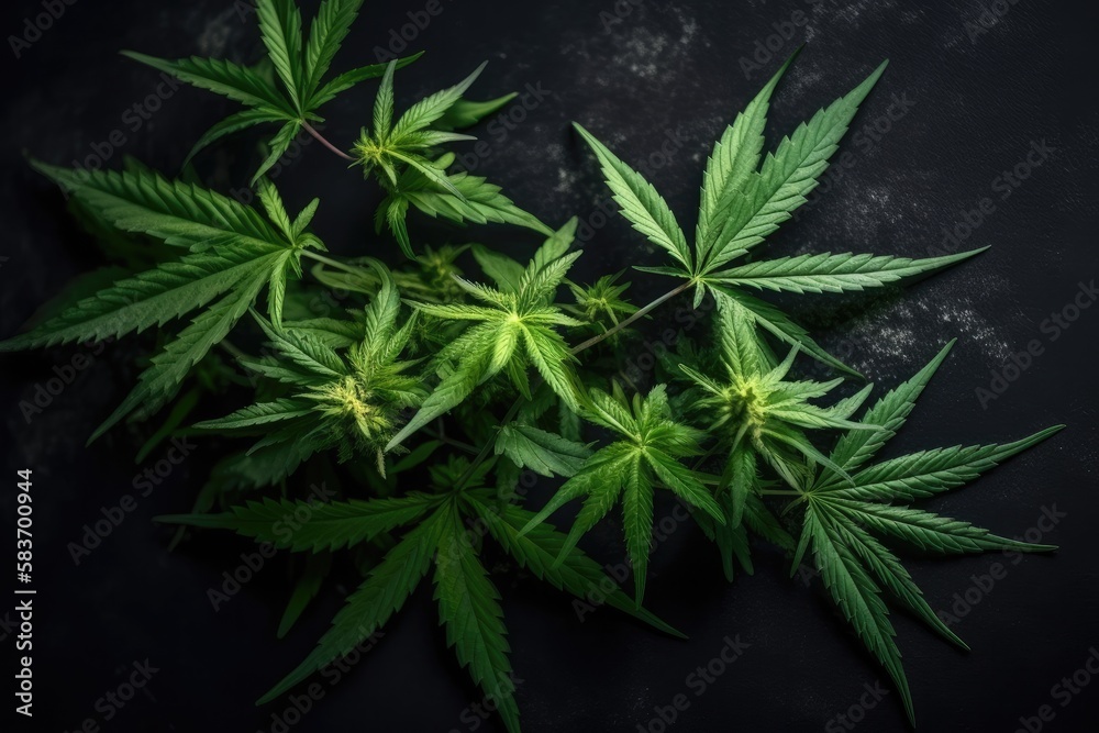 Cannabis plant detail on dark background Generative AI Cannabis plant detail on dark background Generative AI