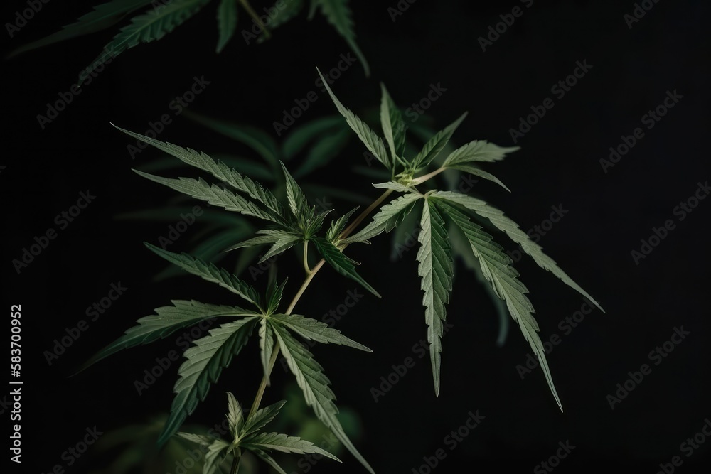 Cannabis plant detail on dark background Generative AI Cannabis plant detail on dark background Generative AI
