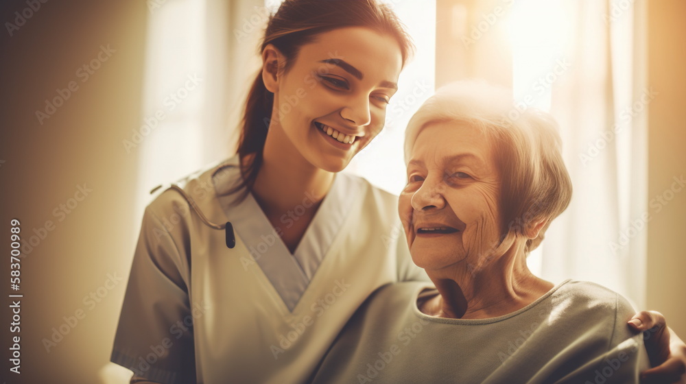 Patients and nurses having fun in the hospital. AI generative Patients and nurses having fun in the hospital. AI generative