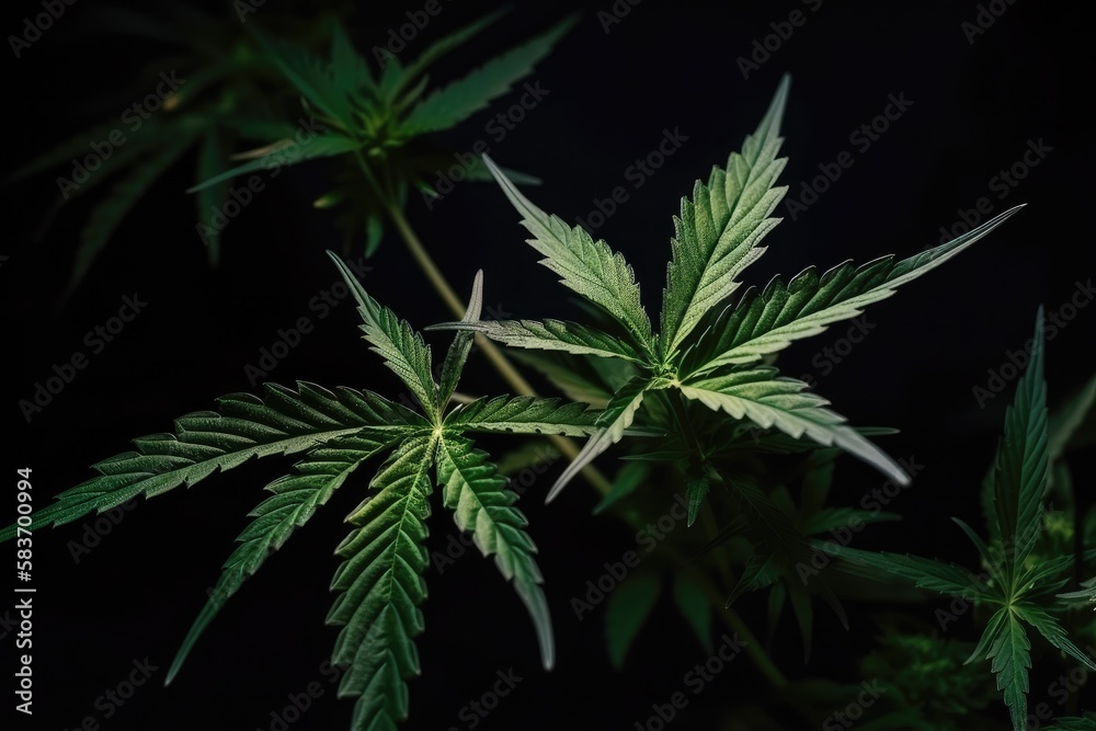 Cannabis plant detail on dark background Generative AI Cannabis plant detail on dark background Generative AI