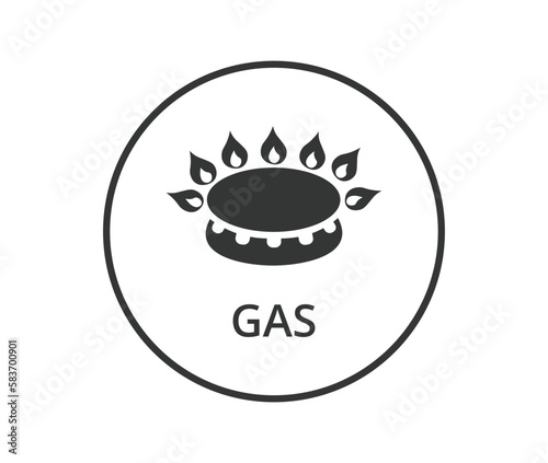 Gas stove burner icon in a circle.

