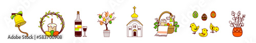 Collage of Easter symbols on white background