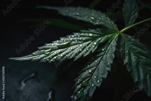 Cannabis plant detail on dark background Generative AI