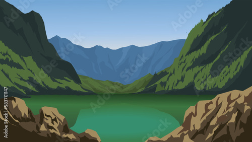 landscape with lake and mountains