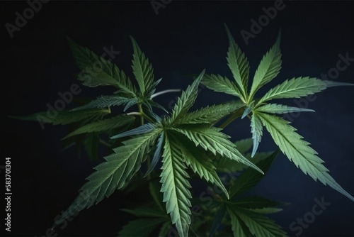 Cannabis plant detail on dark background Generative AI