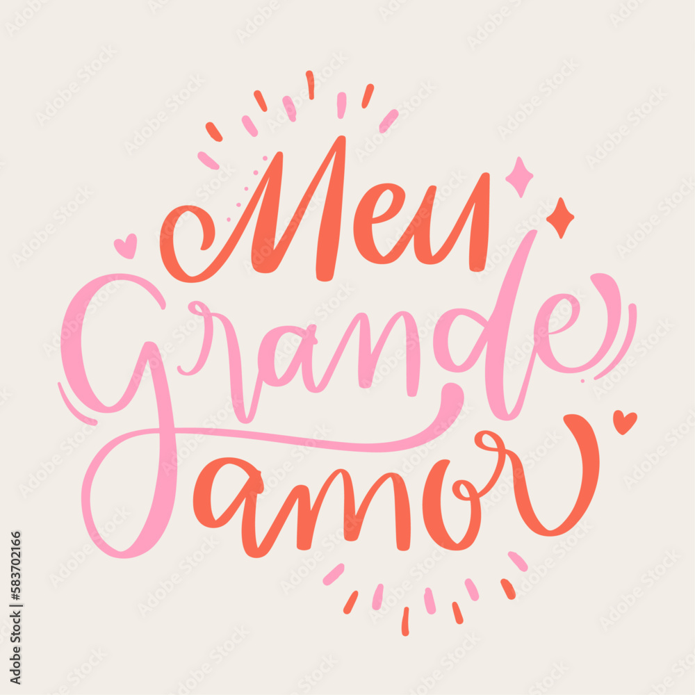 Meu grande amor. My big love in brazilian portuguese. Modern hand Lettering. vector.