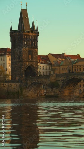 Wallpaper Mural landscape with Vltava river and Karlov most in the evening in autumn in Prague, Czech Republic. Torontodigital.ca