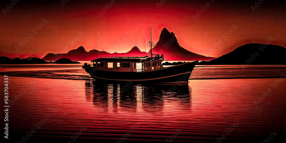 A Magnificent sunset painting the sky in hues of pink and orange, reflecting on the waters of Ilha Do Mel off the coast of Paran� - Generative AI.