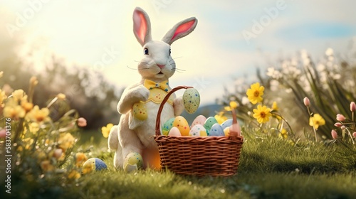 easter bunny with basket of eggs