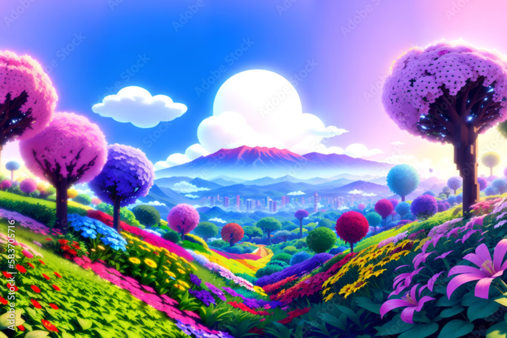 tokyo gardens, many colorful flowers, buildings, many trees, lakes, rivers, vibrant color gradients in the background, Generative AI tokyo gardens, many colorful flowers, buildings, many trees, lakes, rivers, vibrant color gradients in the background, Generative AI