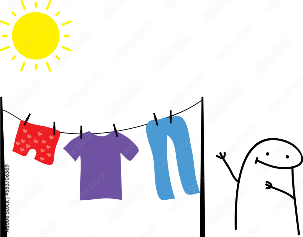 Vecteur Stock Meme Flork Clothes drying on the clothesline