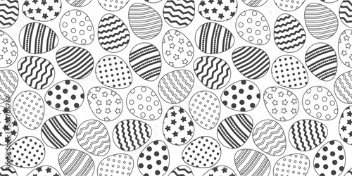 Easter egg seamless pattern outline design, black line art, coloring icon. Vector illustration
