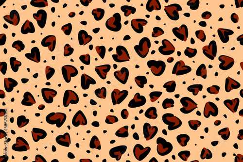 Leopard fur seamless pattern with heart shaped stains.