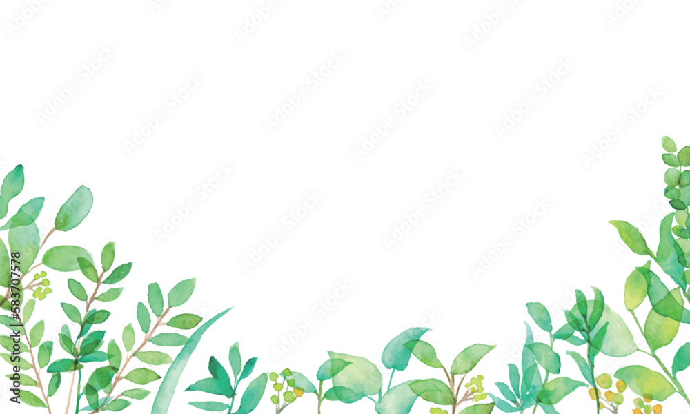 水彩画。手描きの水彩タッチ植物ベクターイラスト。緑のハーブの背景フレーム。Watercolor painting. Hand drawn watercolor touch plant vector illustration. Green herb background frame.