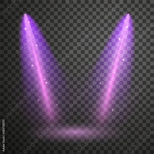 Glowing colorful concert spotlights. Vector illustration.