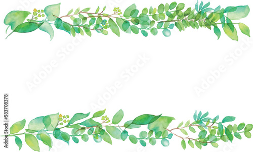                                                                                                                Watercolor painting. Hand drawn watercolor touch plant vector illustration. Green herb background frame.