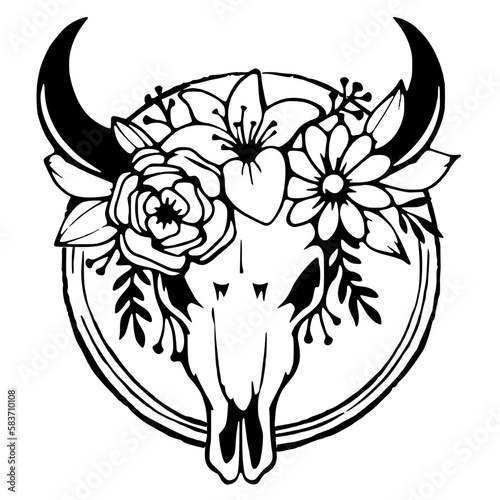  Floral bull skull svg , Western svg , Skull Cow Svg , Floral Skull svg , Boho Svg , Silhouette bull head tattoo