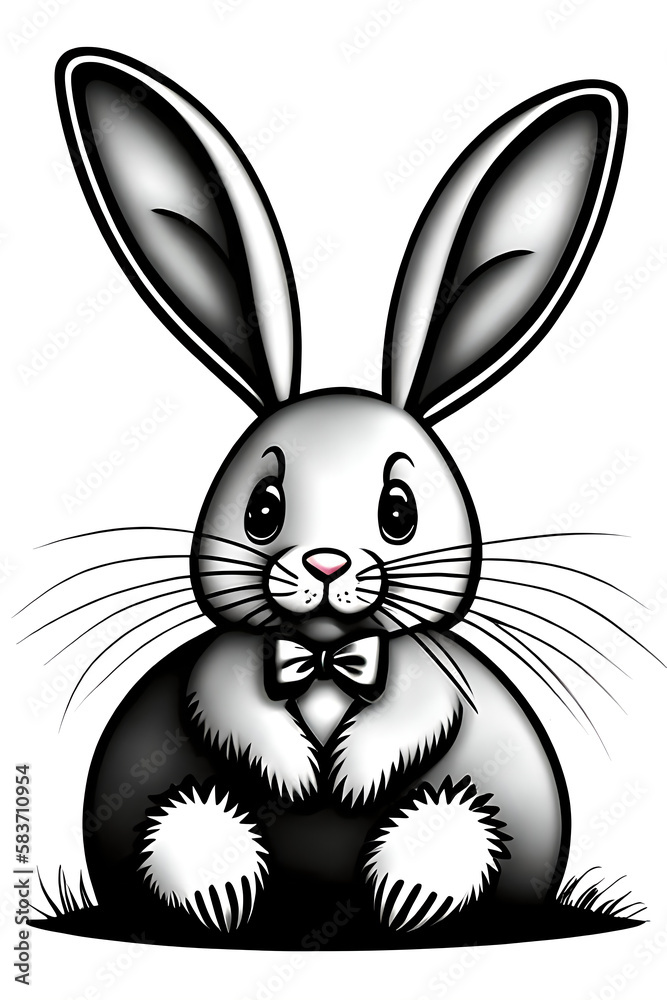 bunny illustration, cute rabbit, black and white bunny illustration, cute rabbit, black and white