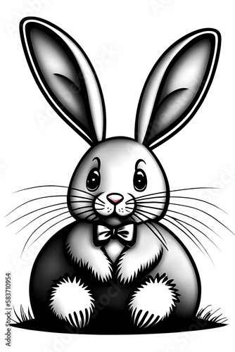 bunny illustration, cute rabbit, black and white