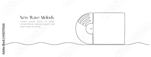 One continuous line drawing of Vinyl LP record. Vintage black disk and Retro sound album in simple linear style. Editable stroke. Doodle outline vector illustration