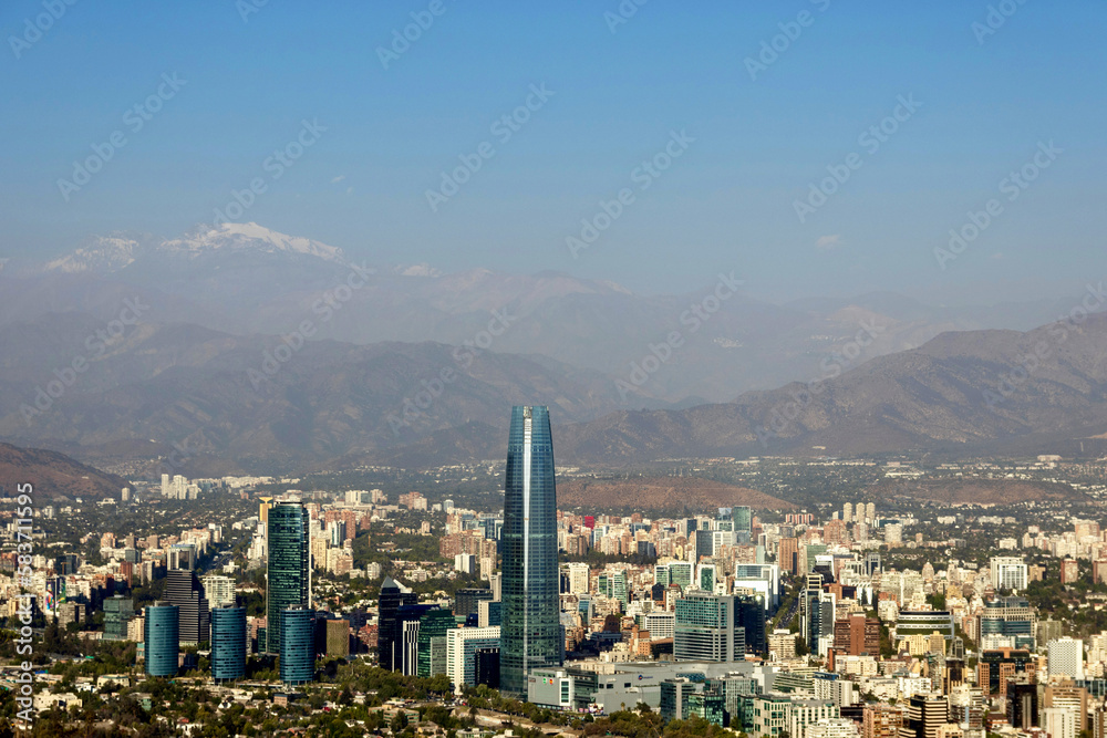 Cityscape view of Santiago de Chile including Gran Torre Santiago building