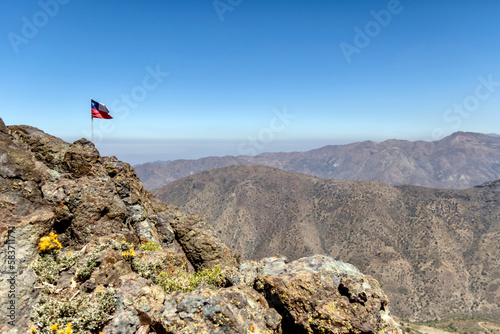 Chilean flag at Refugio Aleman in the Andes at Yerba Loca Nature Sanctuary in Chile