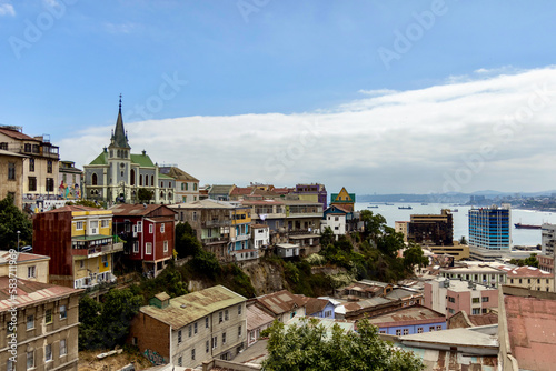 View of downtown Valparaiso and the Valparaiso Bay in Chile