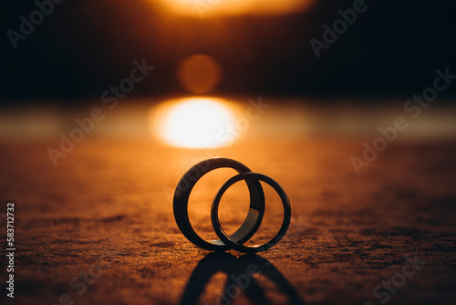 Golden wedding rings. Wedding rings. Photo. 