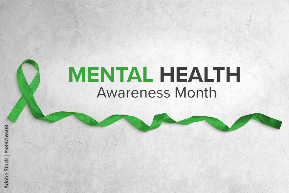 Green Ribbon, Mental Health Awareness Banner - obrazy, fototapety, plakaty 