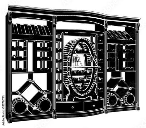 Wine Rack Market Salon Store Vector. Illustration Isolated On White Background. A vector illustration Of A Wine Rack Shelf.