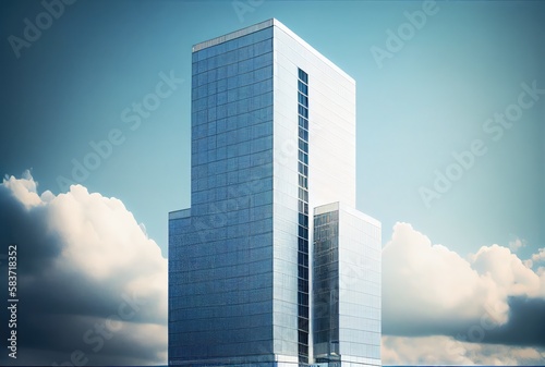 Skyscrapers with blue sky and cloud background. Building and architecture concept. Digital art illustration. Generative AI