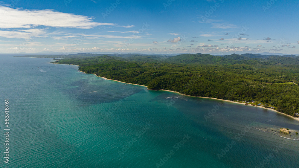 Coastline with jungle and tropical forest. Borneo. Sabah, Malaysia.