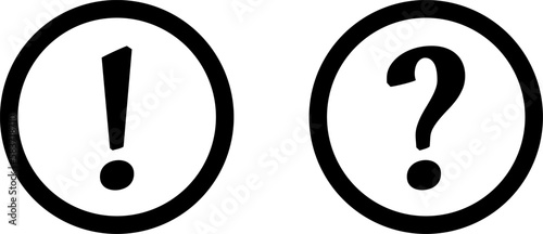 Black and White Warning and Info Flat Round Icon Set with Exclamation Mark and Question Mark Symbol. Vector Image.	