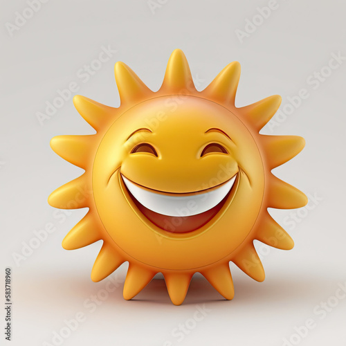 Smiling yellow sun - 3D cartoon character, sticker style