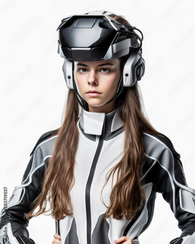 A portrait teenager played virtual reality games, wearing sleek headsets immersive bodysuits isolated on white background A portrait teenager played virtual reality games, wearing sleek headsets immersive bodysuits isolated on white background