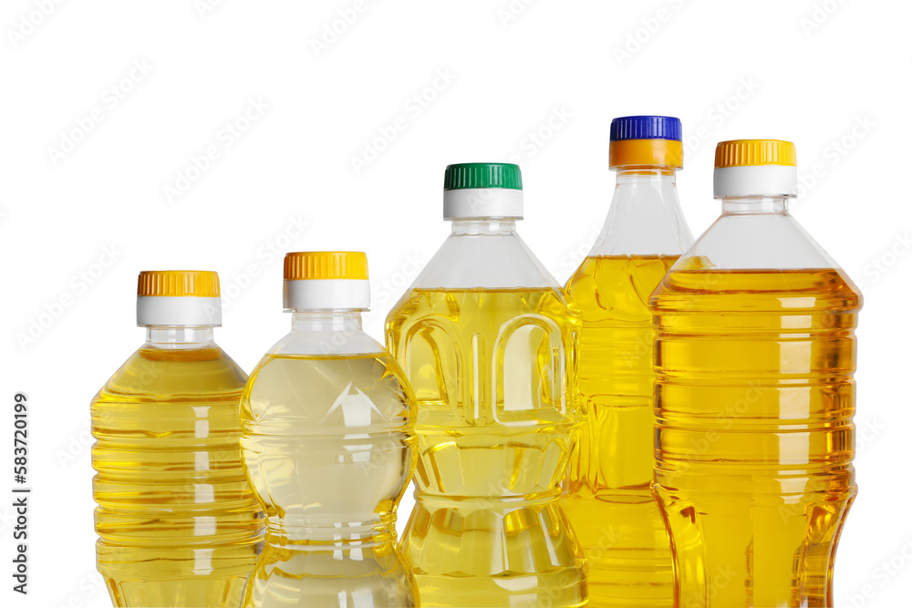 Bottles of cooking oil on white background Bottles of cooking oil on white background