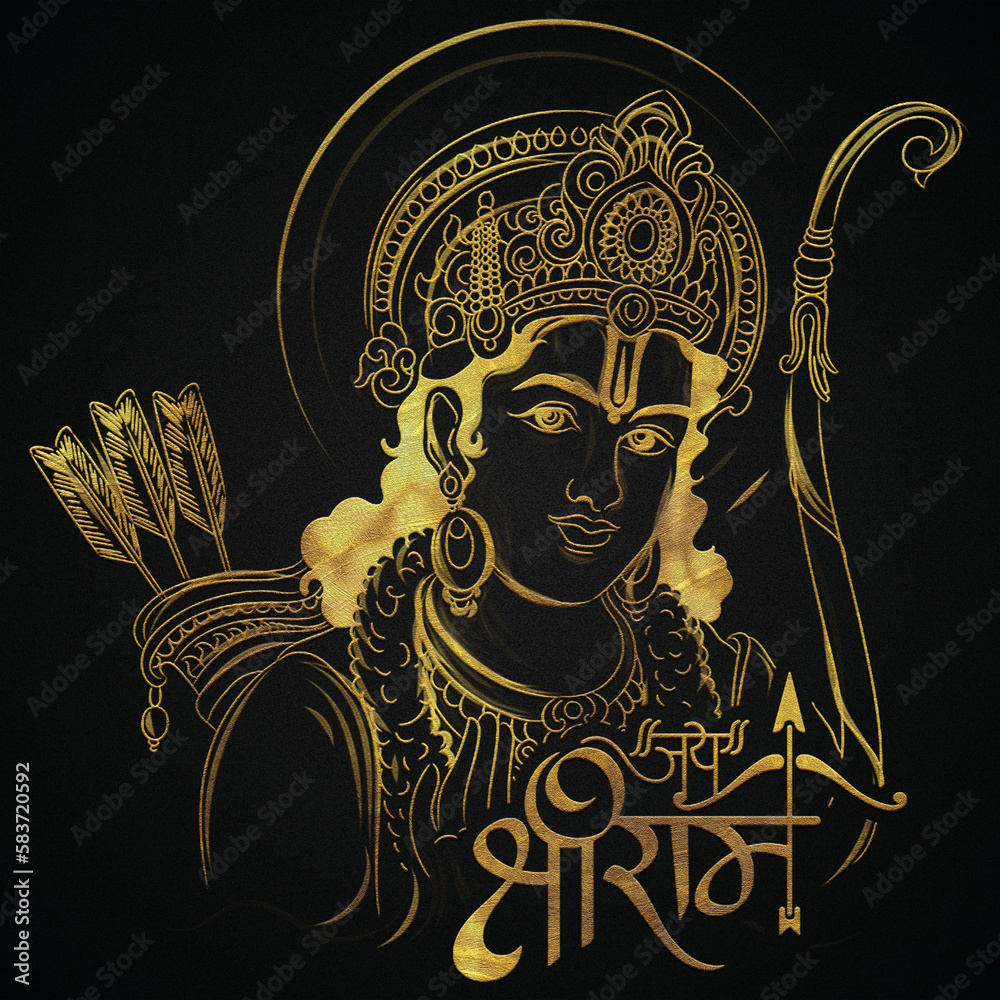 Lord Rama, Shree Ram navami golden hindi calligraphy design banner - obrazy, fototapety, plakaty 