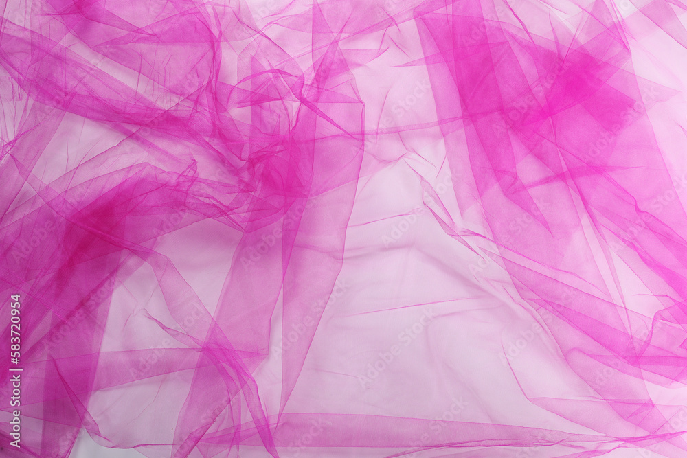Beautiful pink tulle fabric on white background, top view Beautiful pink tulle fabric on white background, top view