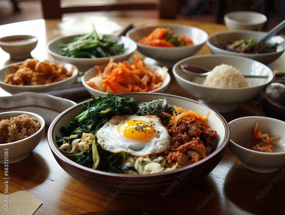 Korean table setting - bibimbap Korean table setting - bibimbap
