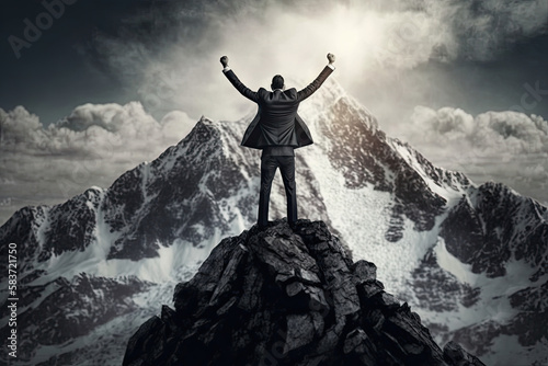 Businessman on Top of a Mountain Theme  Success  Win  generative AI