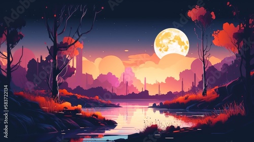 月夜の風景 イメージイラスト generative AI