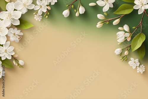 Background of flowers. Wallpaper illustration. Top view with copy space for text information or content. Concept of spring, card. Generative AI. photo